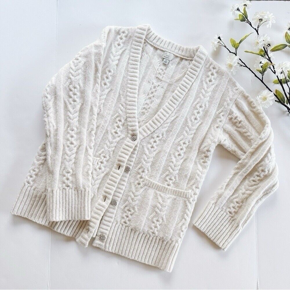 Cozy Cream Cable Knit Cardigan with Jeweled Buttons